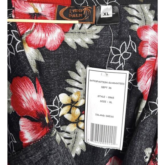 Tiki Palm Hawaiian Dress XL Red Tropical Open Tie Back Babydoll Asymmetrical Hem - Picture 14 of 16